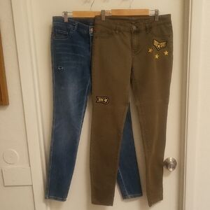 Bundle!2 Pairs Of Size 2 NY & CO Soho Blue and Olive Skinny Jeans